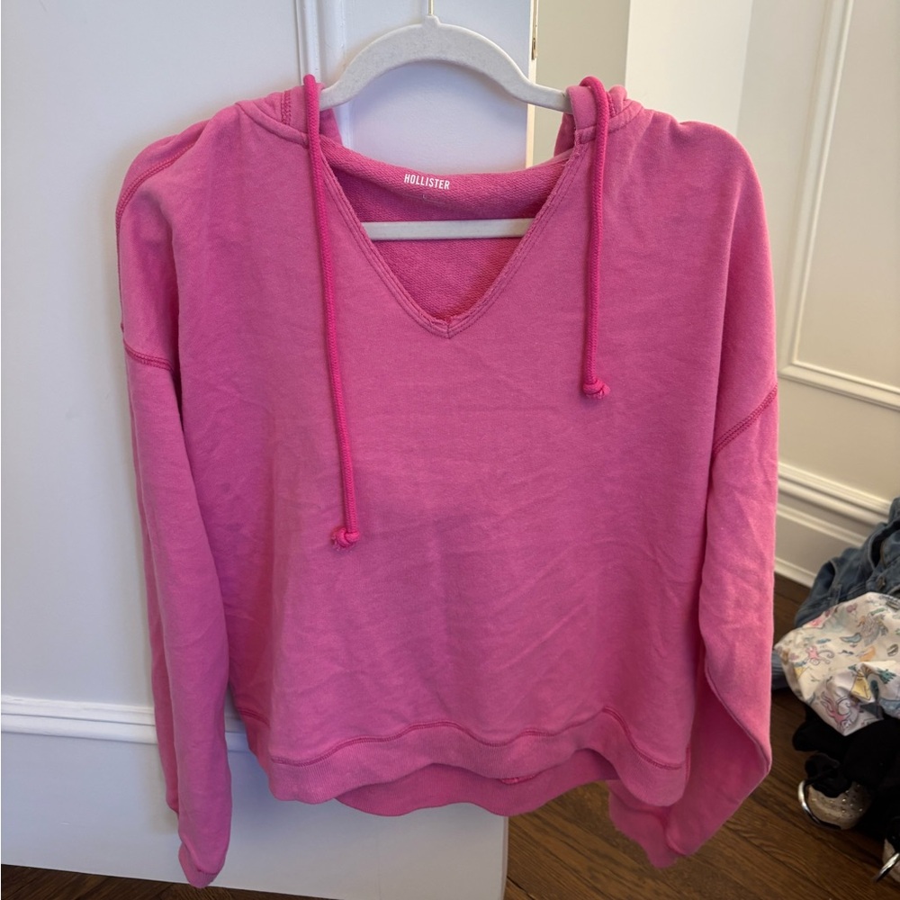 Hollister‎ Women's Bright Pink V-Neck Drawstring Hoodie